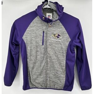 Baltimore Ravens‎ NFL Long Sleeve Full Zip Hooded Jacket Gray Purple Men's Large
